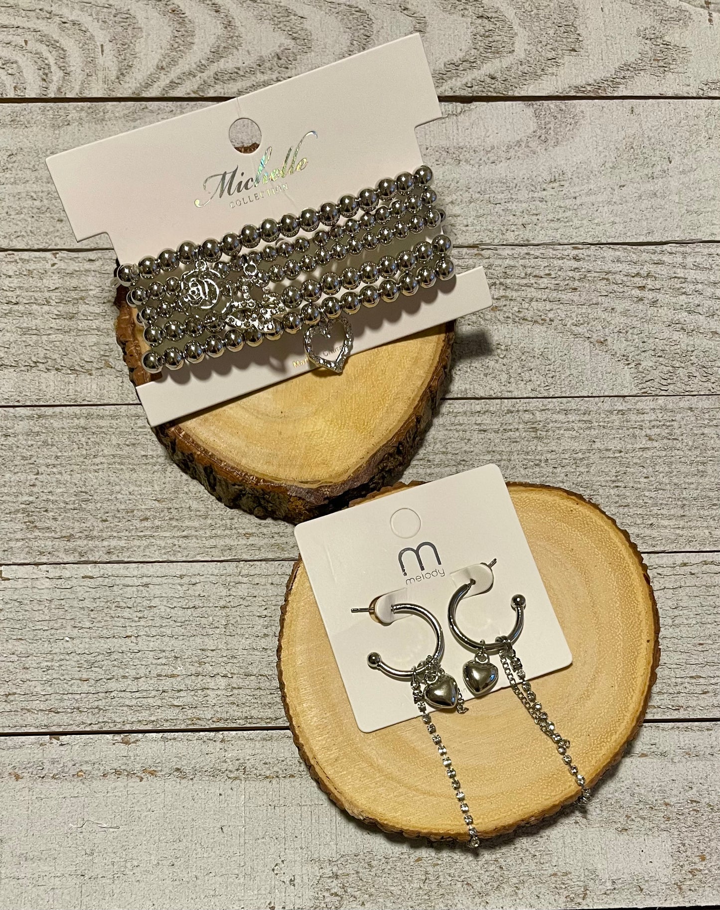 Silver Hearts Bracelet & Earrings Set