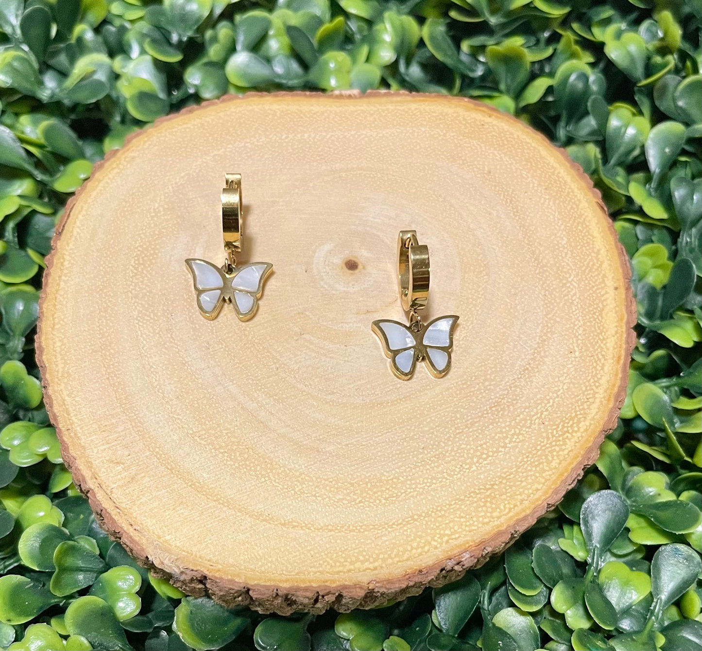 Pearly White Butterfly Hoops